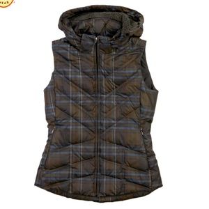 Patagonia “Down with it” down puffer vest with detachable hood. Size XS